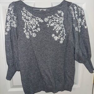 Rain+Rose Gray Sweater with White Embroidery